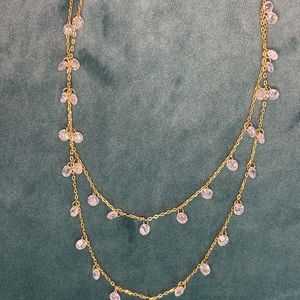 Anthropologie Lovely Double Strand Clear Crystal Gold Necklace